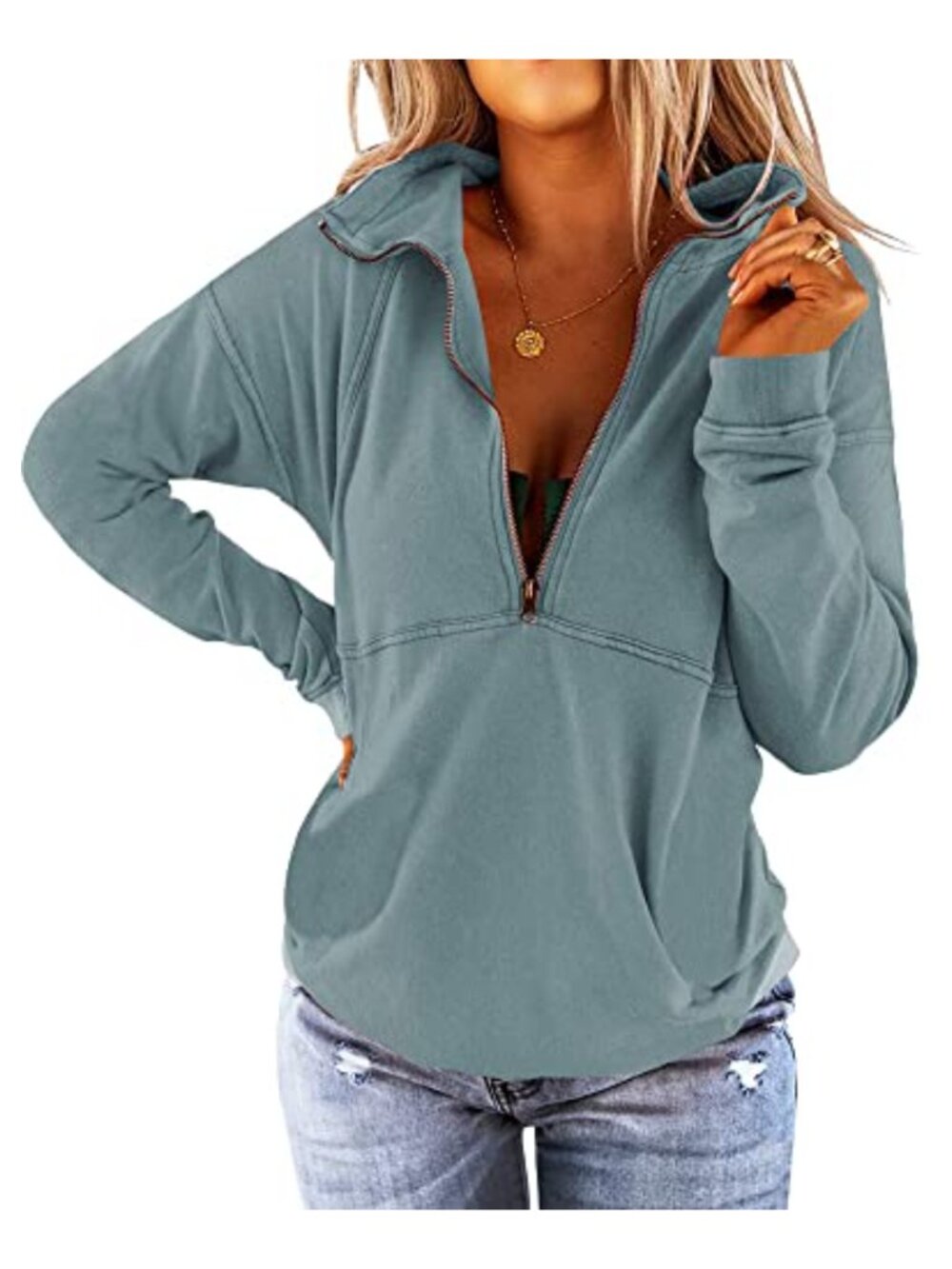 Women's Long Sleeve Half Zip Lapel Sweatshirt Relaxed Casual Pullover